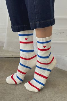 Embroidered Striped Boyfriend Socks **PREORDER** Women Workout Socks, Cheap Fitted Striped Socks, Ikea Socks, Cottage Socks