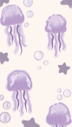 purple jellyfish and starfish bubbles on a white background