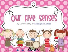 the children's book cover for our five sense is pink and has polka dots on it