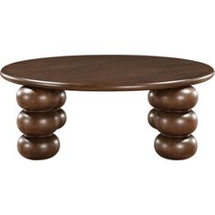 an oval wooden table with three balls on it's legs and a wood top