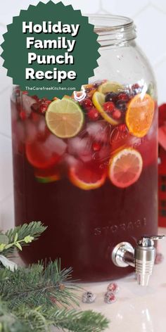 holiday family punch recipe in a mason jar