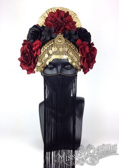 MADE TO ORDER  Flower Headdress with Tribal by MissGDesignsShop, $325.00 Chinese Crown, Crown Black, Women's Headwear, Fantasy Costumes, Head Accessories, Fantasy Clothing, Fantasy Fashion, Mode Vintage