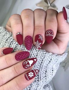 Rustic Christmas Nails, Nail Designs Sweater, Nails Board, Xmas Nail Art, Cute Christmas Nails, Christmas Gel Nails, Sweater Nails, Christmas Nail Art Designs, Christmas Nails Acrylic