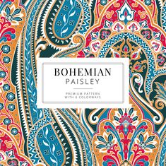 bohemian paisley pattern with blue, orange and red colors on the front cover