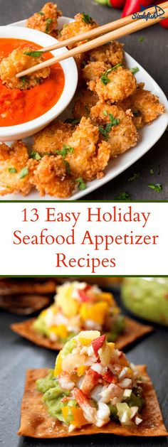 seafood appetizer recipe with chopsticks and vegetables on the side, including shrimp