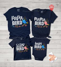 "♥Matching Family Shirts, Daddy-Mommy - Son - Daughter -Kids Family Shirt- Good Gift Idea For Family Members ♥ Note: Please add each shirts to your cart individually and place one order. HOW TO ORDER T-SHIRT Important Note: Women V-Neck shirts are relax fitted but, Unisex Shirts run true unisex sizes. 1-) Please, Check and Review all Photos. 2-) Select Your T-Shirt Style and Size. 3-) Select Your Product Color. 4-) Choose Your Quantity as much as you want. 5-) Personalization Required: Please En Mama Bird Shirt, Text Mama, Mommy Son, Mom And Me Shirts, Baby Announcement Shirt, Baby Announcement Shirts, Mama Bird