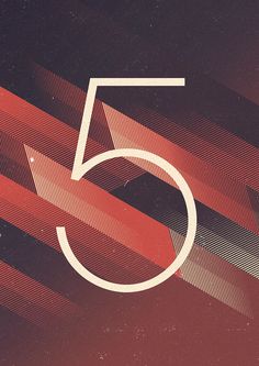 a red and black background with the number five in it's center surrounded by lines