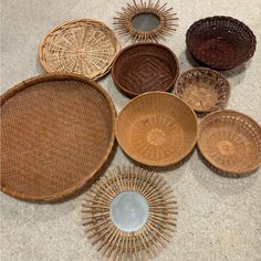 wicker baskets are arranged on the floor