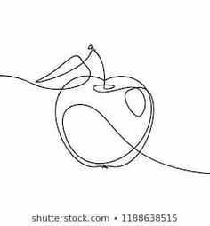 one line drawing of an apple on a white background