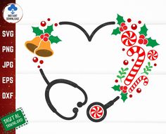 christmas heart with holly and bells svg file