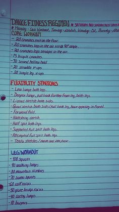 a sheet of lined paper with instructions for dance fitness and strength exercises on the side