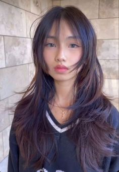 Different Layered Haircuts Medium, 2016 Layered Hair, Popular Korean Haircut For Women, Layered Hime Haircut Long, Layers For Long Hair Asian, Wispy Hime Cut, Soft Himecut, Two Layers Haircut, Hair Cuts Layers Long