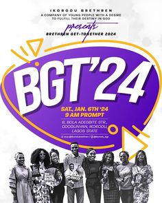 an advertisement for the bgtt'24 event with people standing in front of it