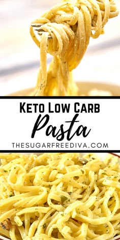 a fork full of pasta with the words keto low carb pasta