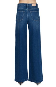 A faded wash lends a playful feel to retro wide-leg jeans made with a superhigh waist and soft, nicely draped denim. 33" inseam; 25" leg opening; 12 1/2" front rise; 15 1/2" back rise (size 29) 99% cotton, 1% spandex Machine wash, tumble dry Imported Hair Socks, Jeans Wide, Ultra Wide, Loungewear Shorts, Jeans For Sale, Scarf Hairstyles, Sweater Skirt, Wide Leg Jeans, Stretch Denim