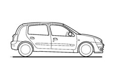 a drawing of a small car in black and white