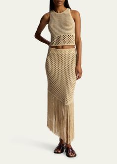 A.L.C. Brayden Crop Top - Bergdorf Goodman Fringe Midi Skirt, Elastic Waistband Skirt, Open Stitch Sweater, Cotton Midi Skirt, High Rise Skirt, Latest Skirts, Knit Midi Skirt, Fringe Skirt