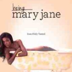 a woman laying on top of a bath tub in front of a white wall with the words being mary jane