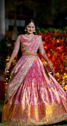 Lehenga Designs For Half Saree Function, Bride Lehanga Design, Half Saree New Trend, Pattu Lehangas Designs, South Indian Bridal Lehenga, Patu Saree Blouse Designs Latest Designs, Chiffon Half Saree, Wedding Frock Designs For Bride, Half Saree Lehenga South Indian