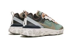 The Undercover x Nike React Element 87 “Green Mist” is one of four perfectly executed colorways of the silhouette from Jun Takahashi that released during the fall of 2018.  This colorway features a Green Mist shade on the translucent upper's paneling, with tan and burgundy accents.  The result is an earthy aesthetic compared to the rest of the collection, which has more colorful and vibrant looks.  Fans of the model that favor a more subtle look placed the Undercover x Nike React Element 87 “Gre Nike React Element 87, Nike Shoes For Sale, Shoes For Sale, Nike React, Nike Outfits, Fashion Sneakers, Brooks Sneaker, Saucony Sneaker, Casual Boots