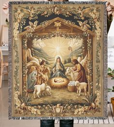 the birth of jesus is depicted in this tapestry