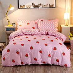 PRICES MAY VARY. 🍓🍓【COMFORTER SET】- King size girls pink kawaii room decor bedding sets includes 1 duvet cover measuring 104 x 90 inches and 2 Pillowcases measuring 20 inches x 36 inches. 🍓🍓【MATERIAL】- Made of 100% brushed microfiber polyester for a soft, smooth, and durable feel. 🍓🍓【DESIGN】- Kawaii strawberry comforter cover sets create a perfect sleep environment for your kids. It makes your bedroom full of energy. 🍓🍓【GREAT GIFT】- Make your girls or little princess super happy & transf Strawberry Bedding, Strawberry Beds, Complete Bedding Set, Girls Bedding Sets, Kawaii Room Decor, High Quality Bedding, Girl Beds, Kawaii Room, Bed Sets