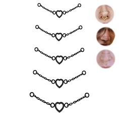 a set of five different types of chains with heart shapes and links attached to them