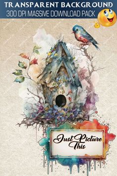 an image of a birdhouse with watercolors on it and the words just pictures this