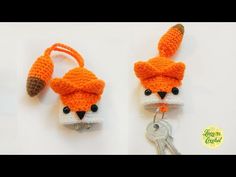 two crocheted key fobs made to look like foxes