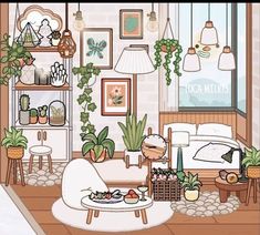 a living room filled with lots of plants and furniture