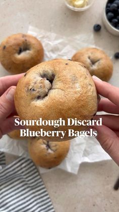 blueberry bagels with the words sourdough discard on top