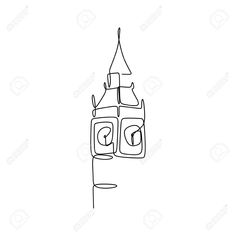 a black and white drawing of a clock tower