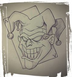 a drawing of a clown's face with an evil grin