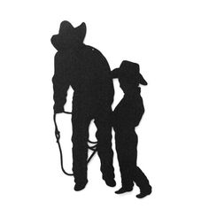 a man and child are standing next to each other in the shape of a cowboy