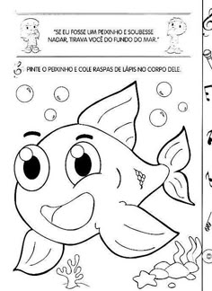 a coloring page with an image of a fish in the water and bubbles around it