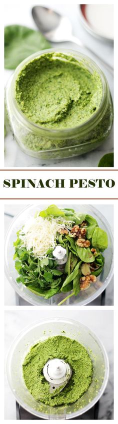 spinach pesto in a food processor and then put into a bowl to make it