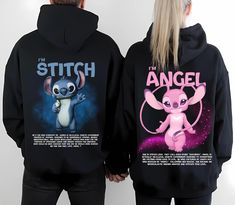 Custom, couple stitch and angel personalized hoodie perfect for cozy nights and casual outings. This hoodie gives off a romantic and personalized vibe, making it a great gift for couples, anniversaries, or Valentine's Day. It is relevant to those who appreciate unique and customized clothing items. Product features - Spacious kangaroo pouch pocket for keeping hands warm - Adjustable drawstring hood for a personalized fit - Medium-heavy fabric for warmth and comfort - Ethically grown US cotton wi Matching Clothes For Couples, Boyfriend And Girlfriend Hoodies, Cute Couple Hoodies, His And Hers Hoodies, Matching Hoodies For Couples, Couple Hoodies, Matching Hoodies, Matching Pjs, Cute Couple Outfits