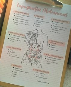 the topoghafia albominal chart is displayed on a clipboard