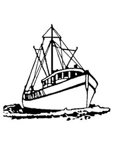 a black and white drawing of a boat in the water