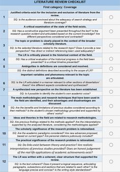 the literature review checklist is shown in blue and white, with text below it