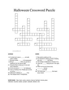 the halloween crossword puzzle is shown in this printable worksheet for kids