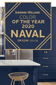 sherylin williams's color of the year 2020 naval is on display in her kitchen