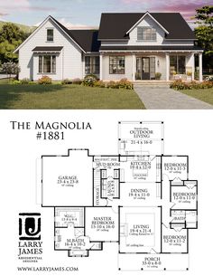 the magnolia house plan is shown in two different colors and features an open floor plan