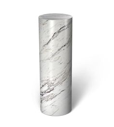 a tall white marble vase on a white background with clippings to the bottom