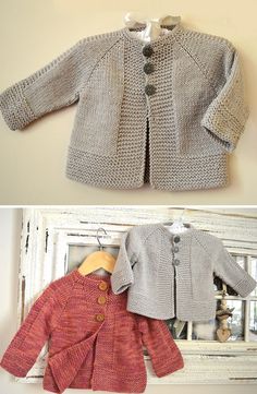 two pictures of sweaters, one with buttons and the other with an open jacket