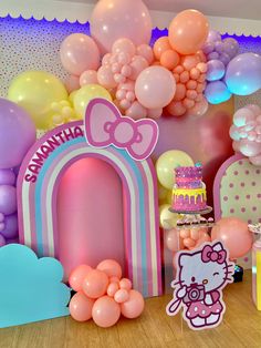 a hello kitty themed birthday party with balloons