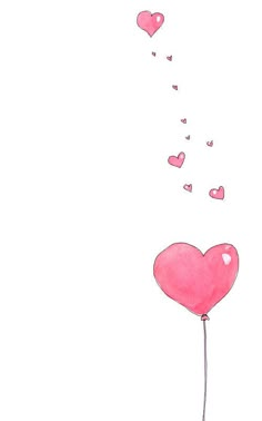 a pink heart shaped balloon floating in the air with hearts coming out of it's back