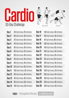 the cardio 30 - day challenge is shown in red and white, with an image of