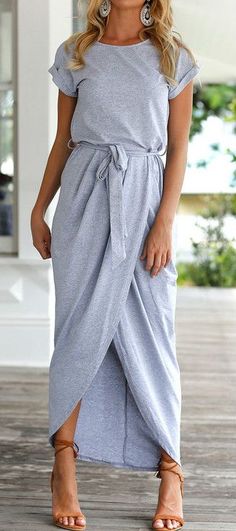 Solid Maxi Dress, Mode Tips, Solid Color Dress, Split Dress, Maxi Dresses Casual, Classy Women, Looks Style