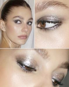 Smoky Sparkly Eye, Nye 2023 Makeup, Yellow Highlighter Makeup, 90s Silver Makeup, Smokey Eye Makeup Asian Eyes, Blazedandglazed Outfits, Kate Moss Eye Makeup, New Years Look Makeup, Silver Makeup Aesthetic